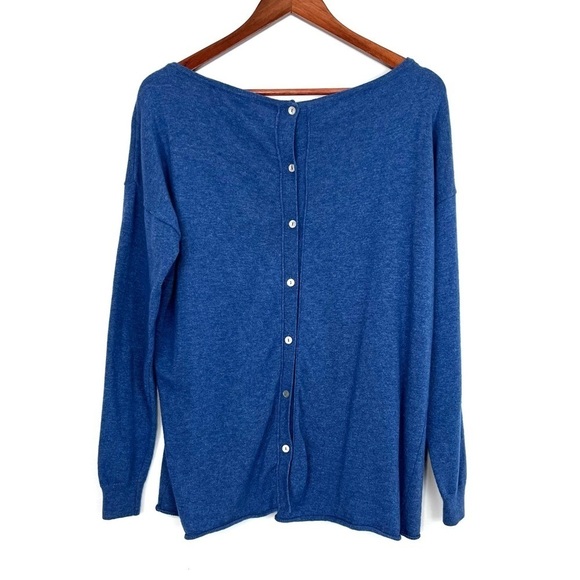 Cashmere Italy First Class Button Back Cashmere, Silk, Wool Blend Blue Sweater - Picture 1 of 11